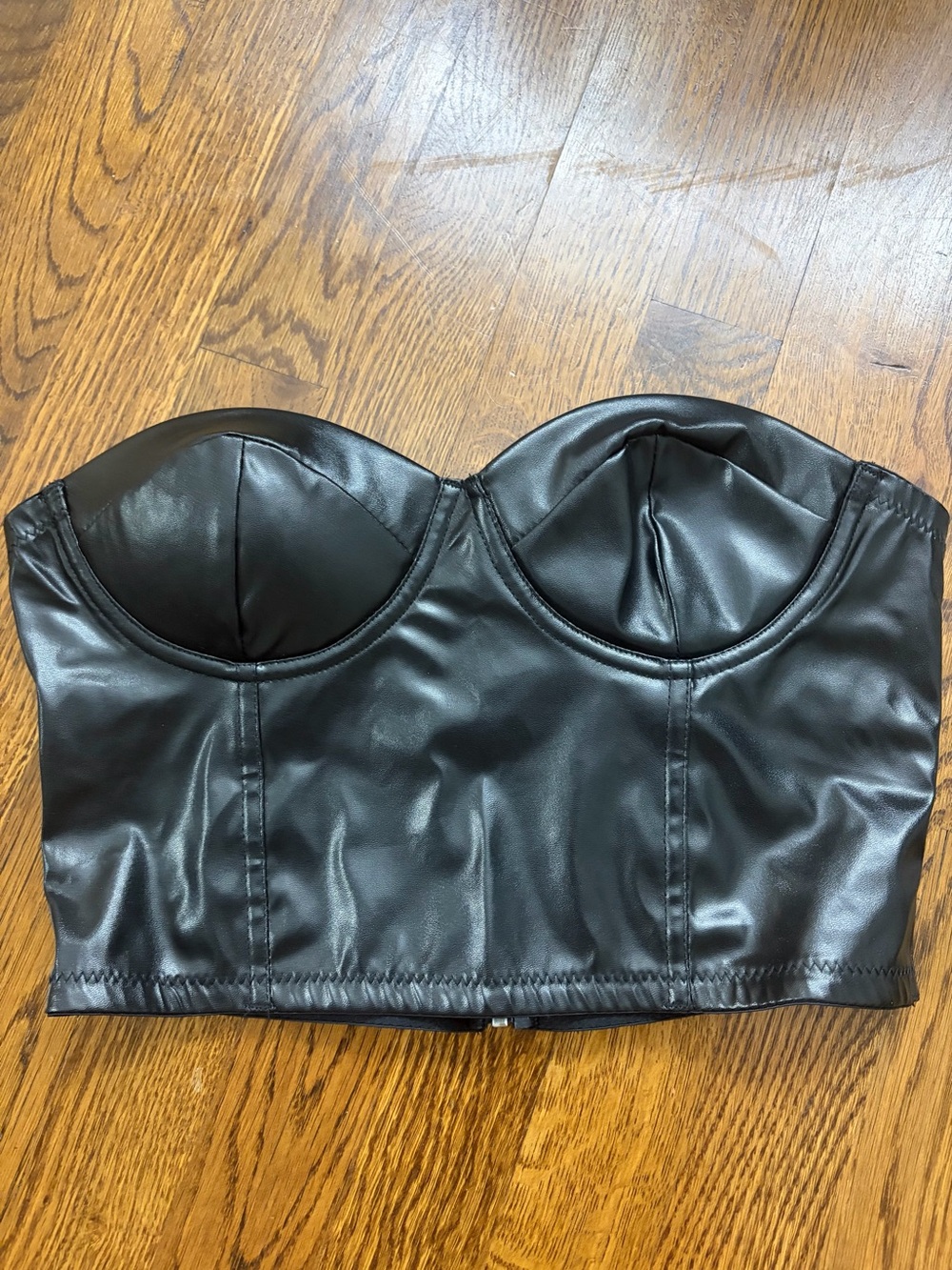 Black Faux Leather Strapless Bustier